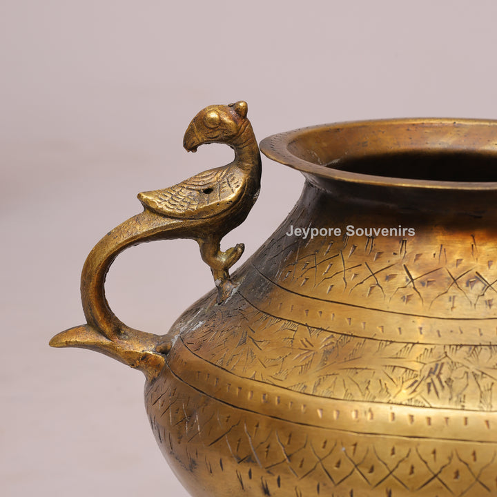 Peacock Handle Brass Decorative Planter Pot for Luxury Home Décor