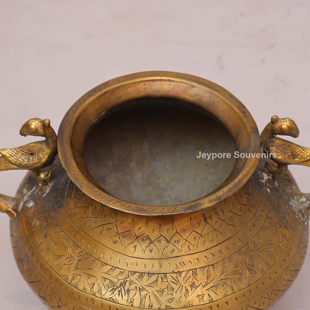 Peacock Handle Brass Decorative Planter Pot for Luxury Home Décor