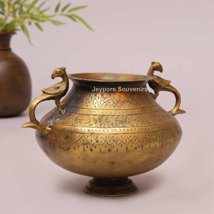 Peacock Handle Brass Decorative Planter Pot for Luxury Home Décor