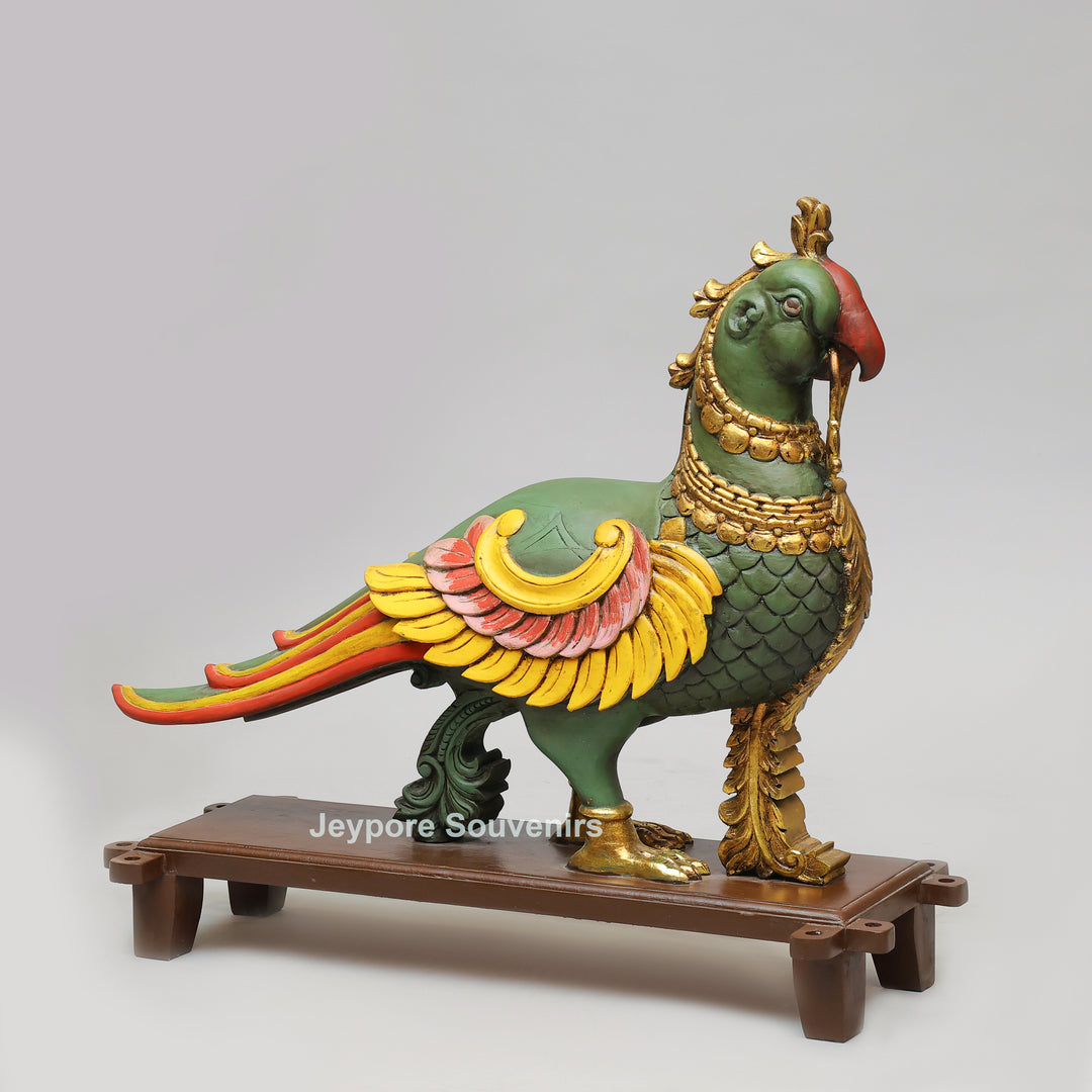 Handcrafted Wooden AnnaPakshi Parrot Vahan Statue on Decorative Chowki