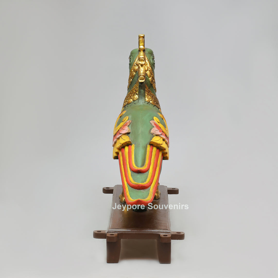 Handcrafted Wooden AnnaPakshi Parrot Vahan Statue on Decorative Chowki