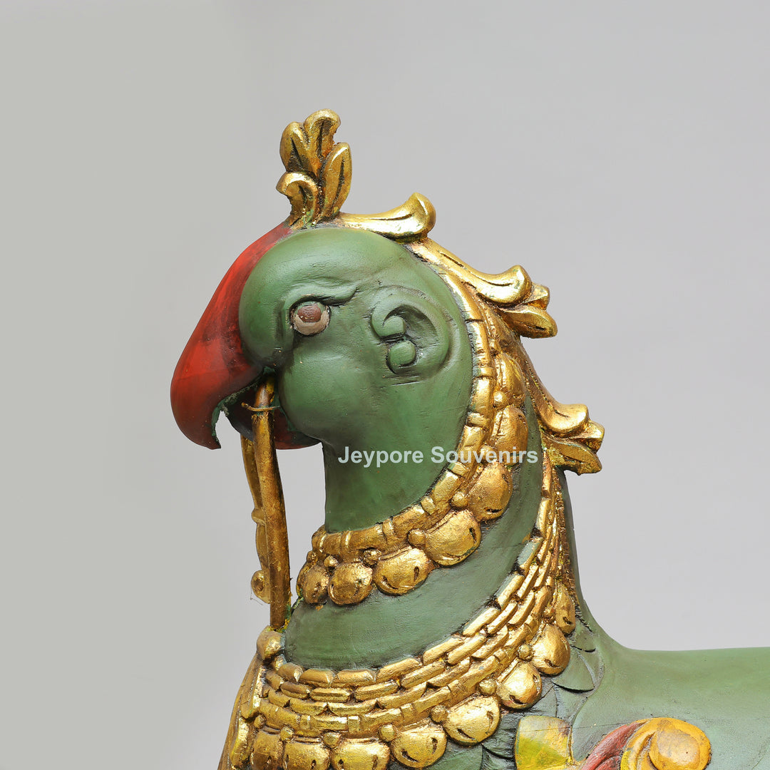 Handcrafted Wooden AnnaPakshi Parrot Vahan Statue on Decorative Chowki