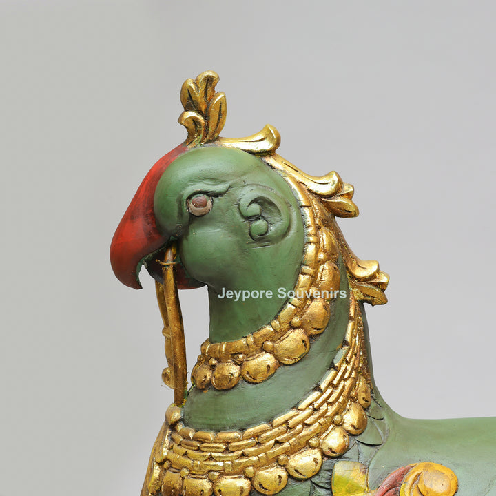 Handcrafted Wooden AnnaPakshi Parrot Vahan Statue on Decorative Chowki