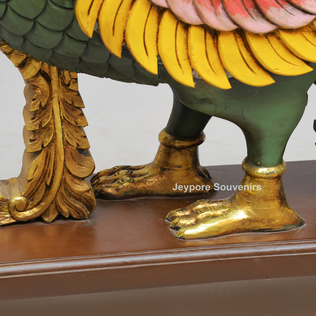 Handcrafted Wooden AnnaPakshi Parrot Vahan Statue on Decorative Chowki
