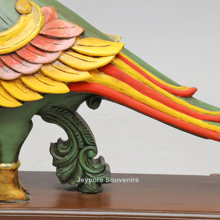 Handcrafted Wooden AnnaPakshi Parrot Vahan Statue on Decorative Chowki