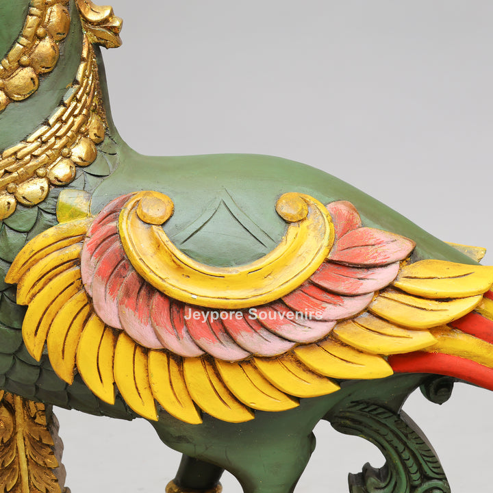 Handcrafted Wooden AnnaPakshi Parrot Vahan Statue on Decorative Chowki