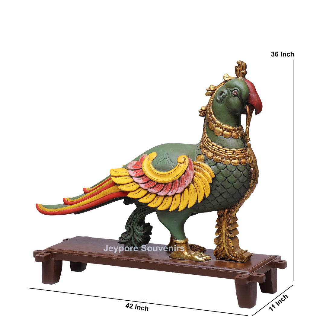 Handcrafted Wooden AnnaPakshi Parrot Vahan Statue on Decorative Chowki