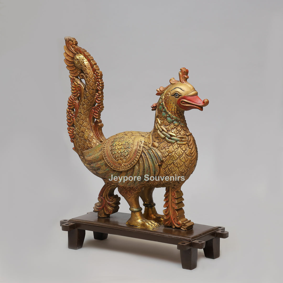 Hand-Carved Wooden Annapakshi (Hamsa) Statue