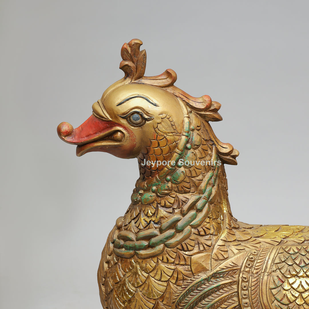 Hand-Carved Wooden Annapakshi (Hamsa) Statue