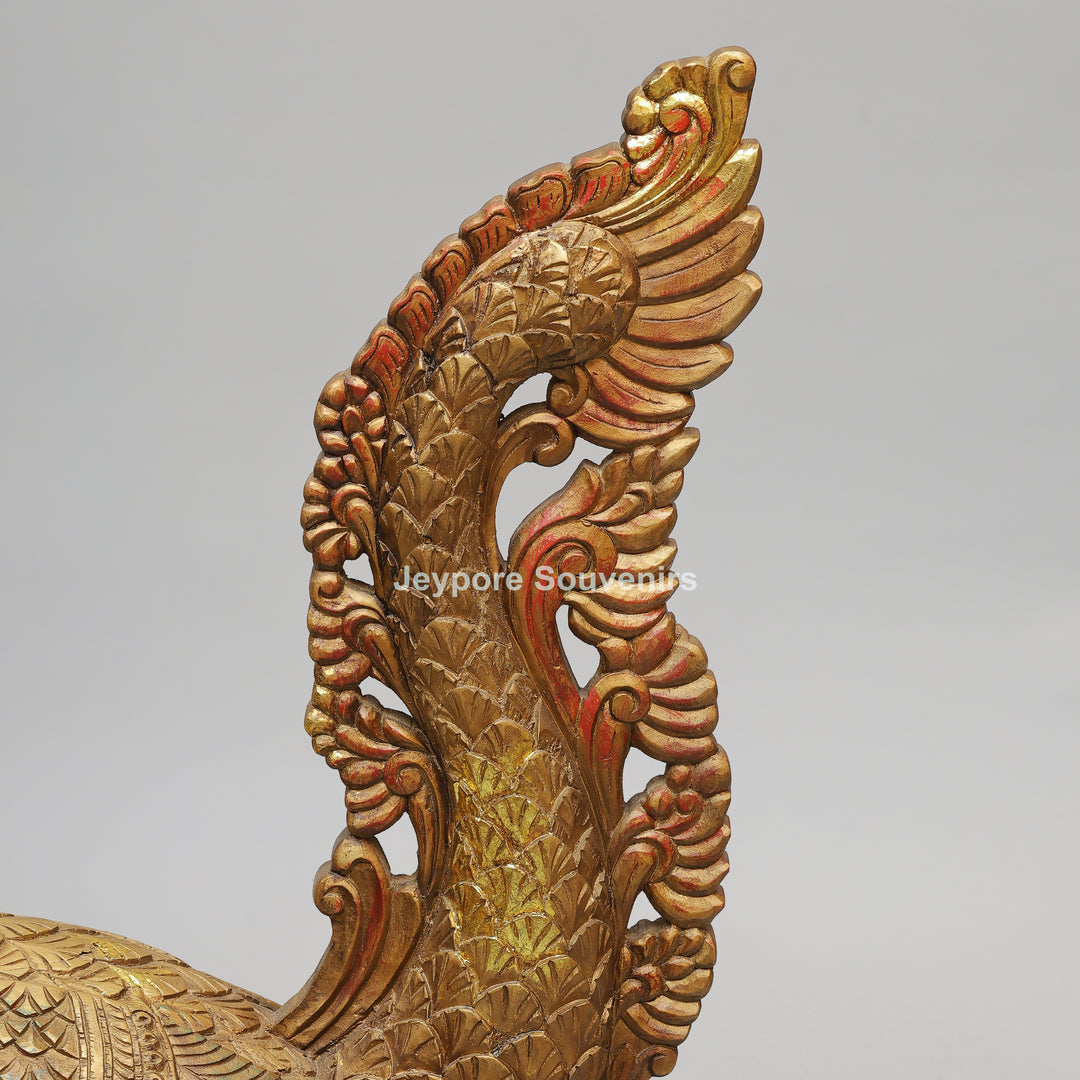 Hand-Carved Wooden Annapakshi (Hamsa) Statue