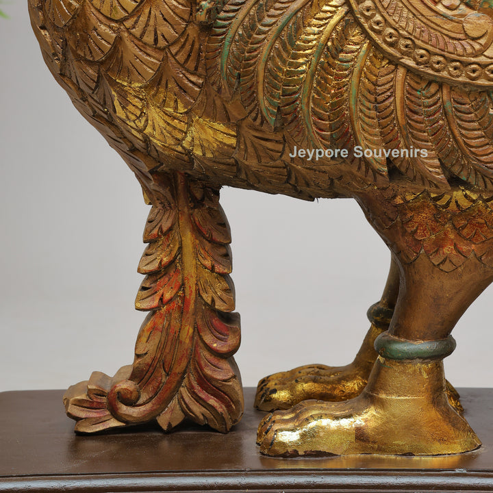 Hand-Carved Wooden Annapakshi (Hamsa) Statue