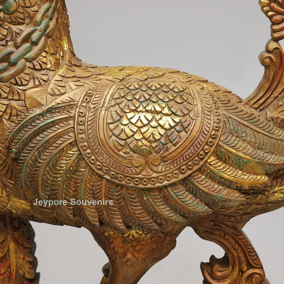 Hand-Carved Wooden Annapakshi (Hamsa) Statue