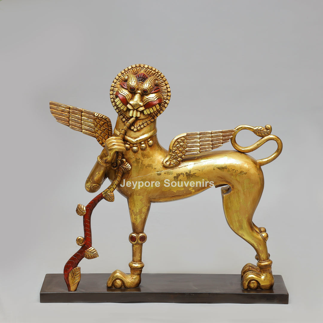Handcrafted Wooden Simha Yali (Mythical Lion) Statue