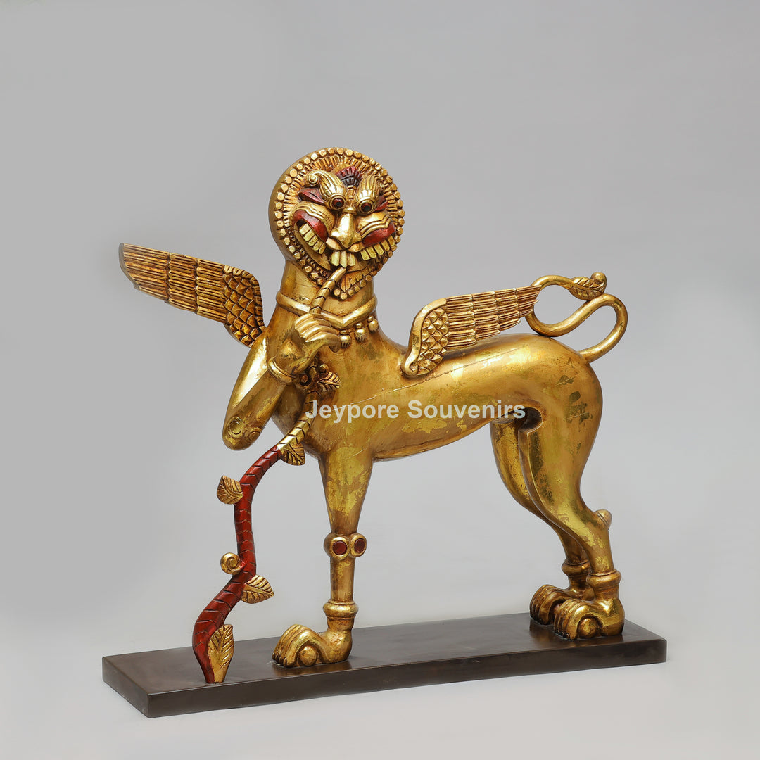 Handcrafted Wooden Simha Yali (Mythical Lion) Statue