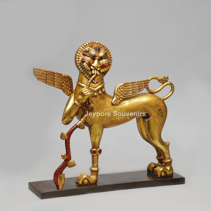 Handcrafted Wooden Simha Yali (Mythical Lion) Statue