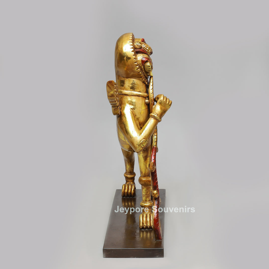 Handcrafted Wooden Simha Yali (Mythical Lion) Statue