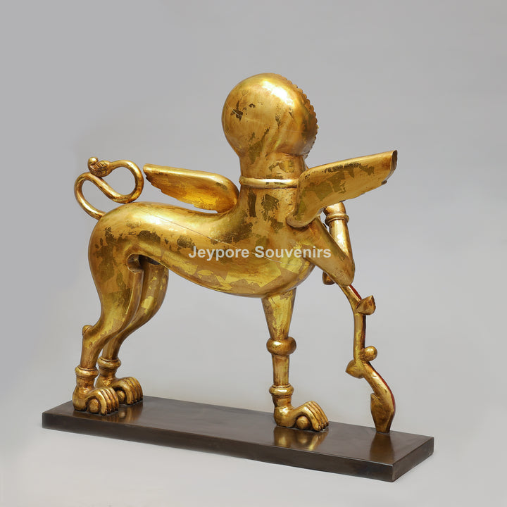 Handcrafted Wooden Simha Yali (Mythical Lion) Statue