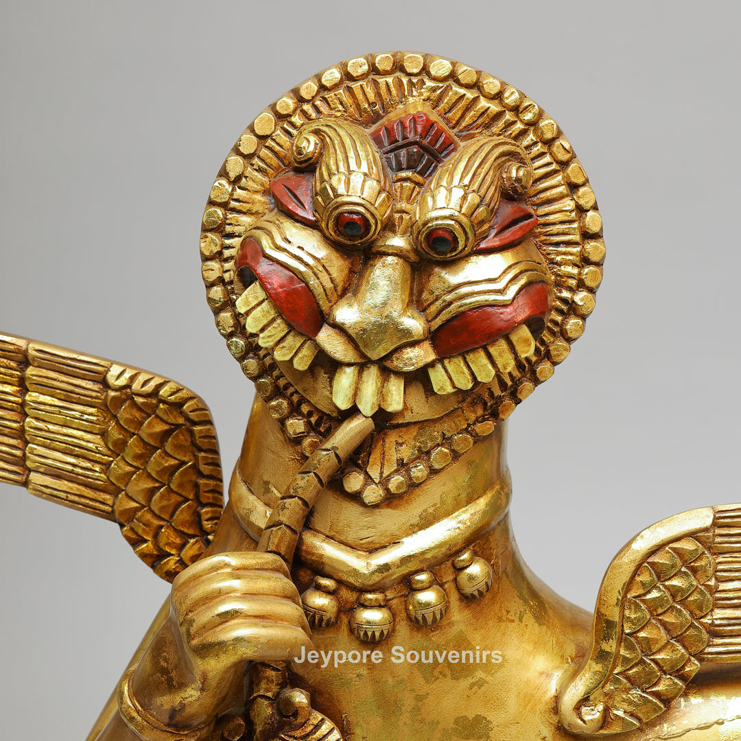 Handcrafted Wooden Simha Yali (Mythical Lion) Statue