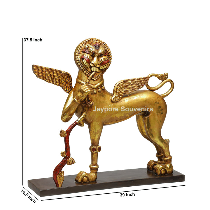 Handcrafted Wooden Simha Yali (Mythical Lion) Statue