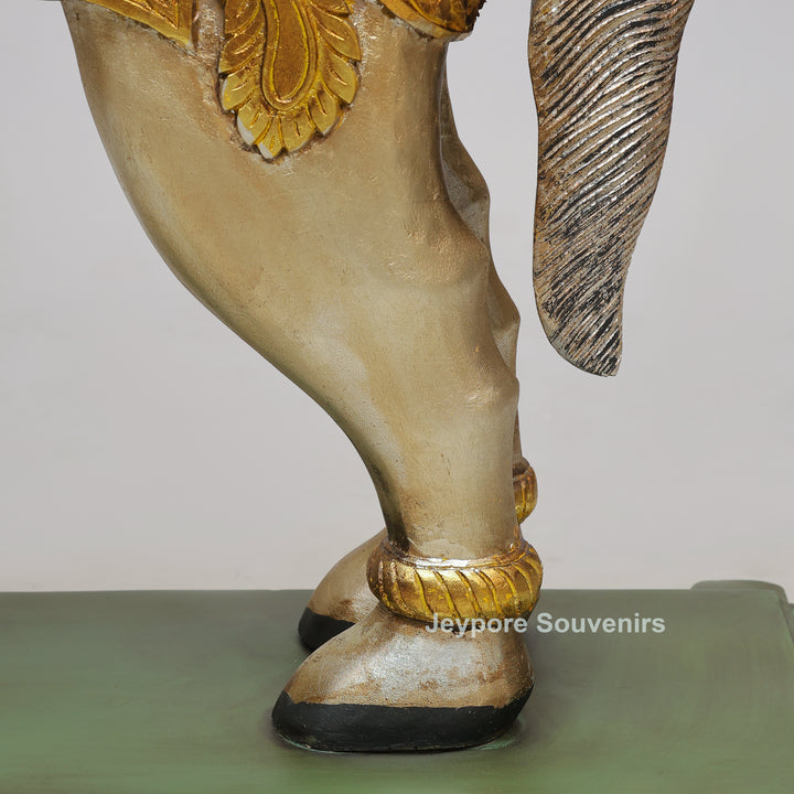 Handcrafted Wooden Flying Horse (Pegasus) Statue with Decorative Base