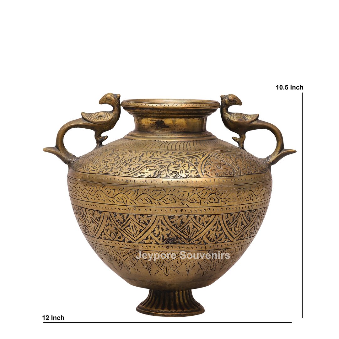 Handmade Brass Peacock Handle Decorative Pot for Luxury Home Decor