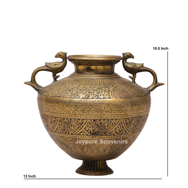 Handmade Brass Peacock Handle Decorative Pot for Luxury Home Decor