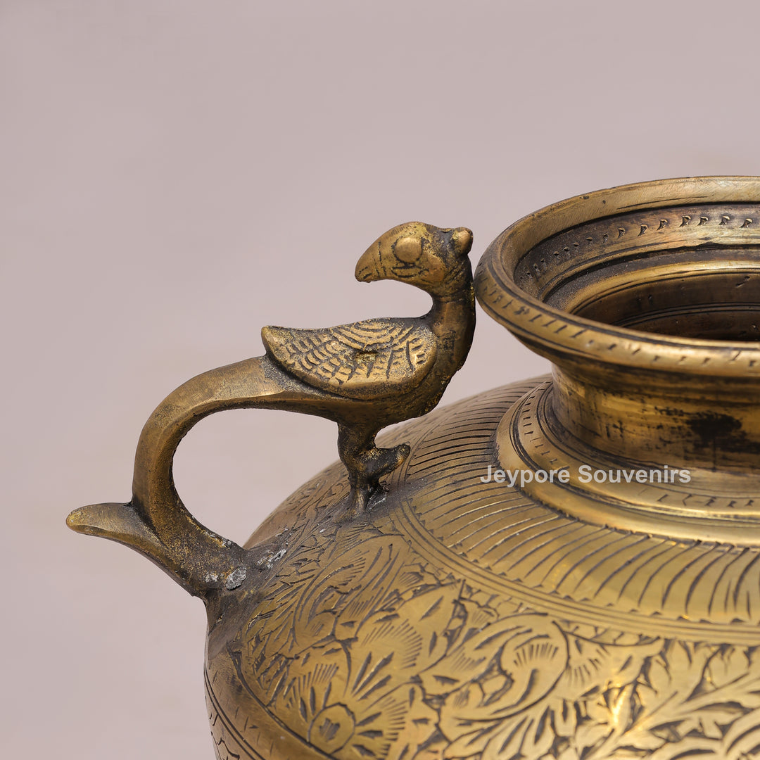 Handmade Brass Peacock Handle Decorative Pot for Luxury Home Decor