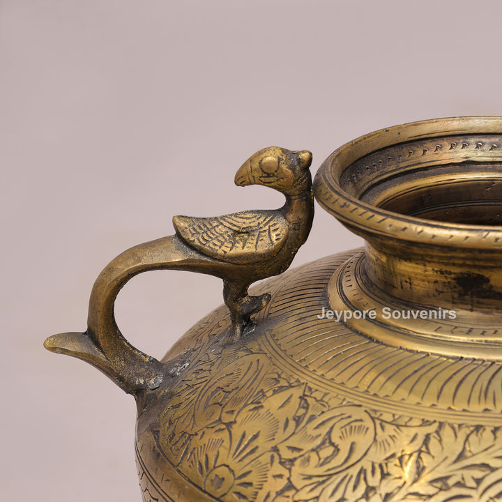 Handmade Brass Peacock Handle Decorative Pot for Luxury Home Decor
