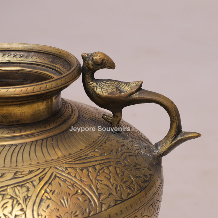 Handmade Brass Peacock Handle Decorative Pot for Luxury Home Decor