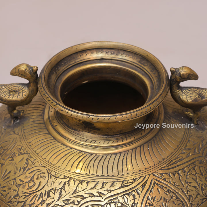 Handmade Brass Peacock Handle Decorative Pot for Luxury Home Decor