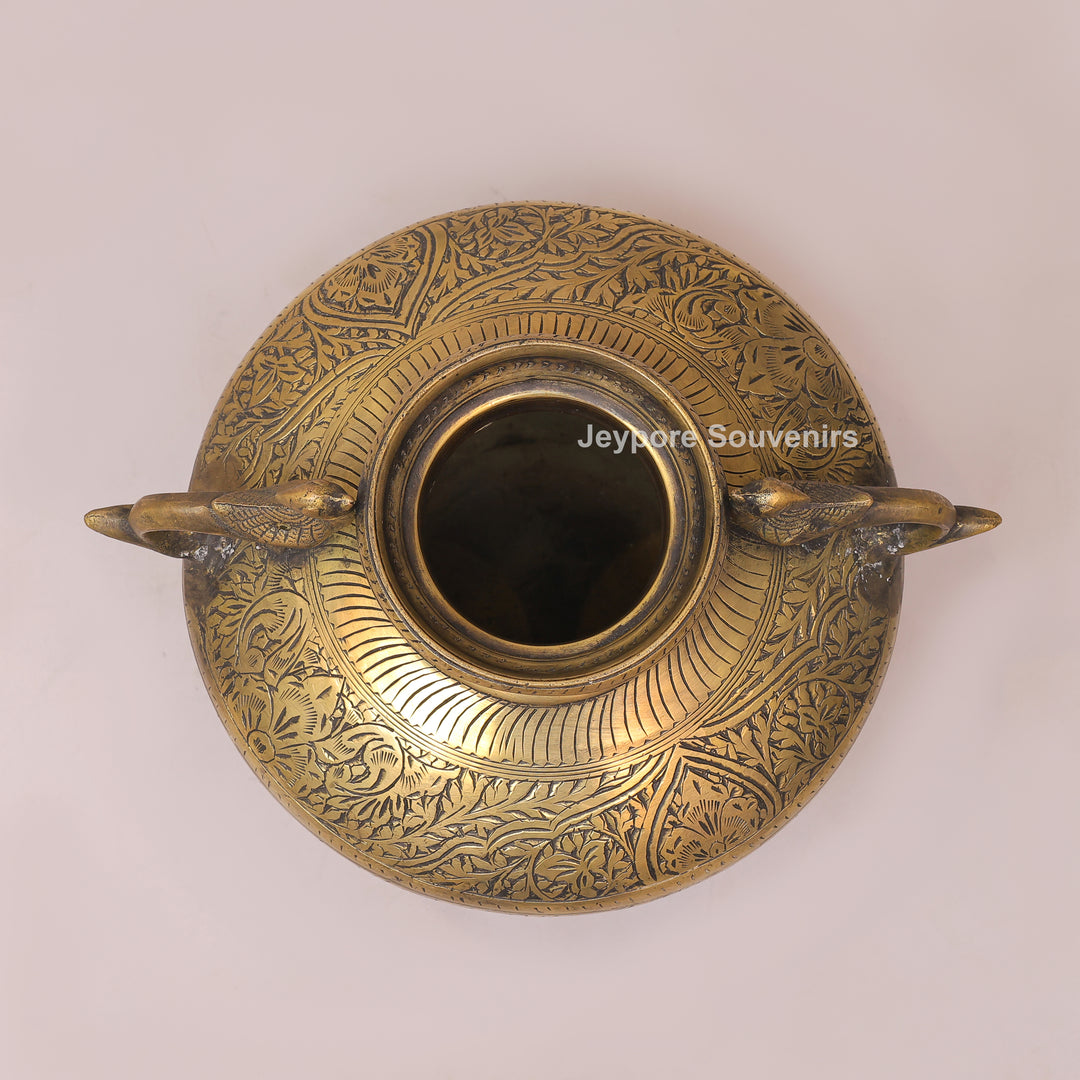 Handmade Brass Peacock Handle Decorative Pot for Luxury Home Decor