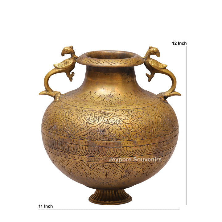Handcrafted Vintage Style Brass Pot with Peacock Handles