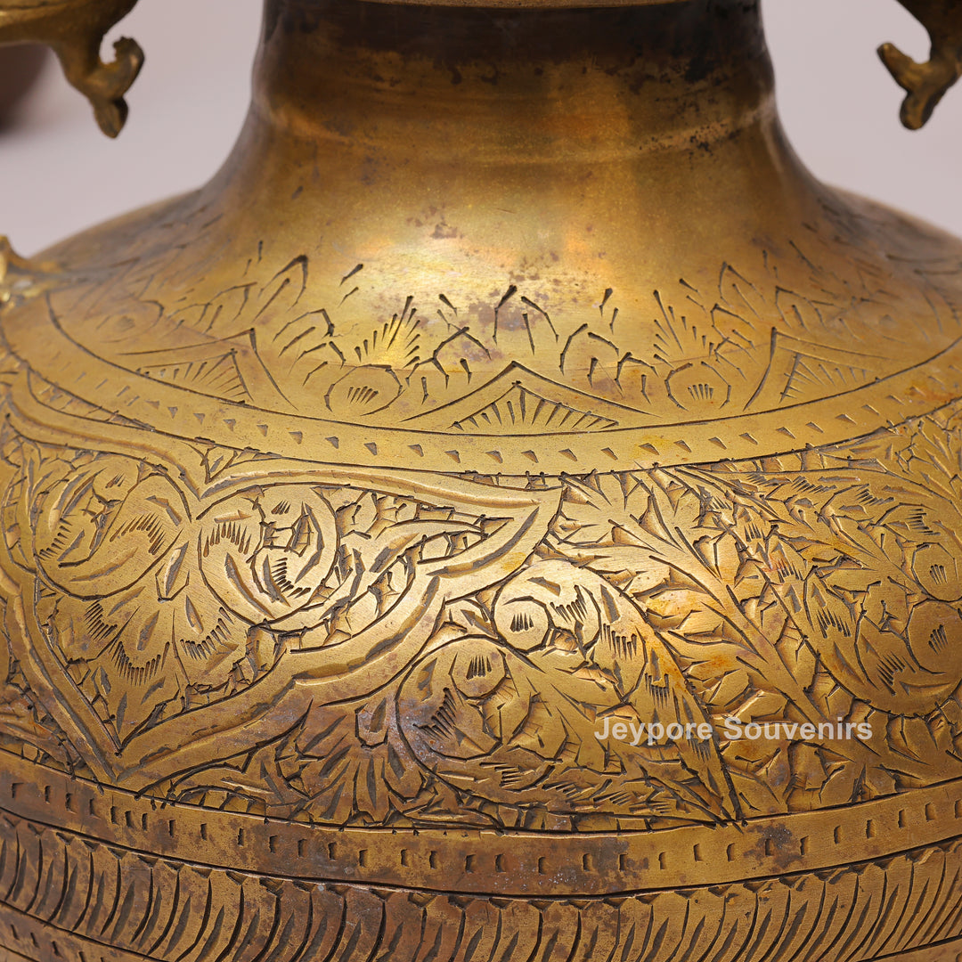Handcrafted Vintage Style Brass Pot with Peacock Handles