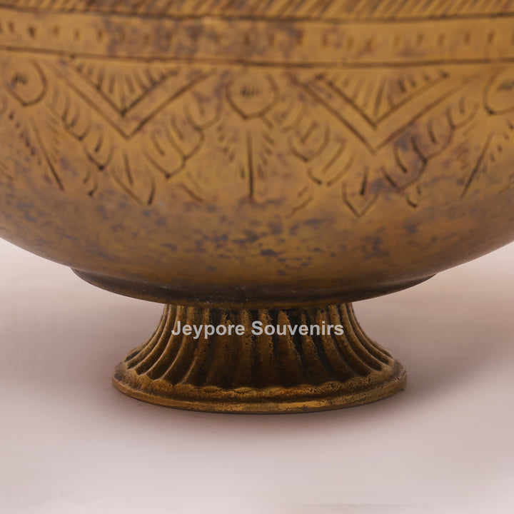 Handcrafted Vintage Style Brass Pot with Peacock Handles