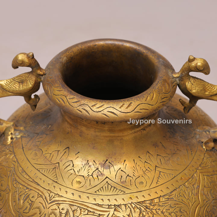 Handcrafted Vintage Style Brass Pot with Peacock Handles