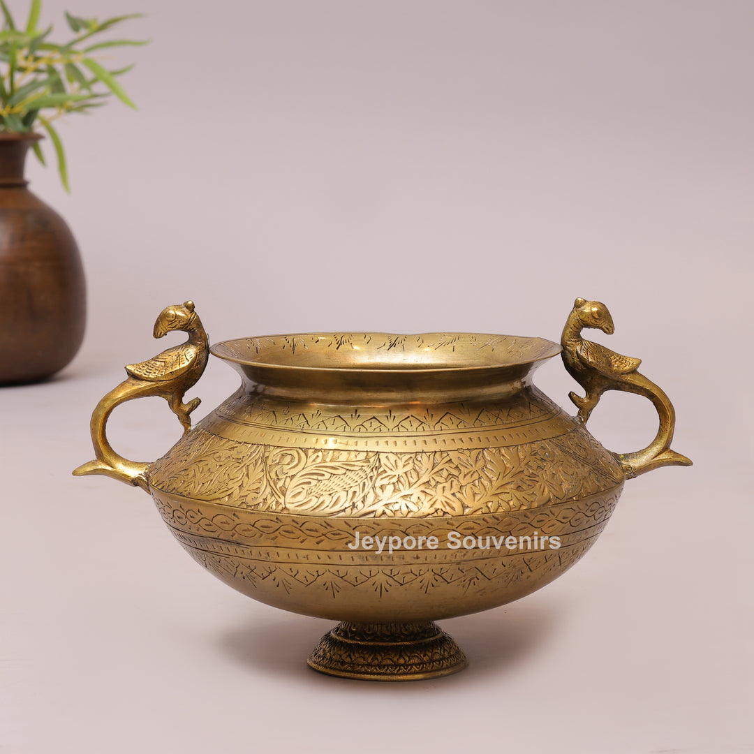 Handmade Peacock Handle Brass Pot for Luxury Home Décor
