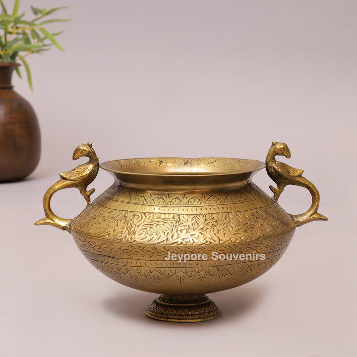 Handmade Peacock Handle Brass Pot for Luxury Home Décor