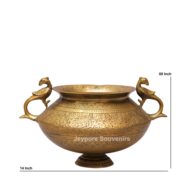 Handmade Peacock Handle Brass Pot for Luxury Home Décor