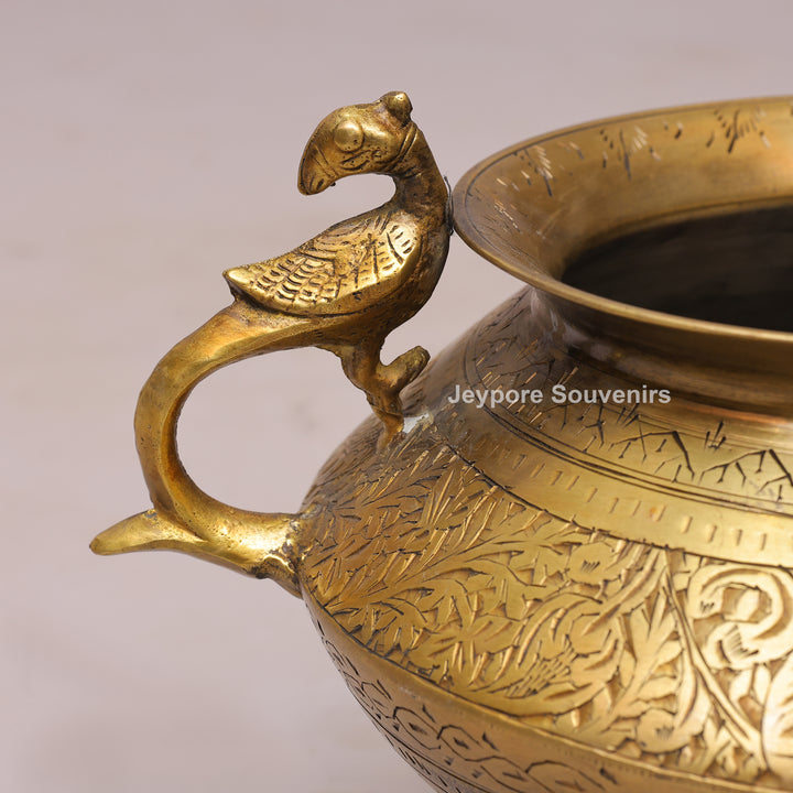 Handmade Peacock Handle Brass Pot for Luxury Home Décor