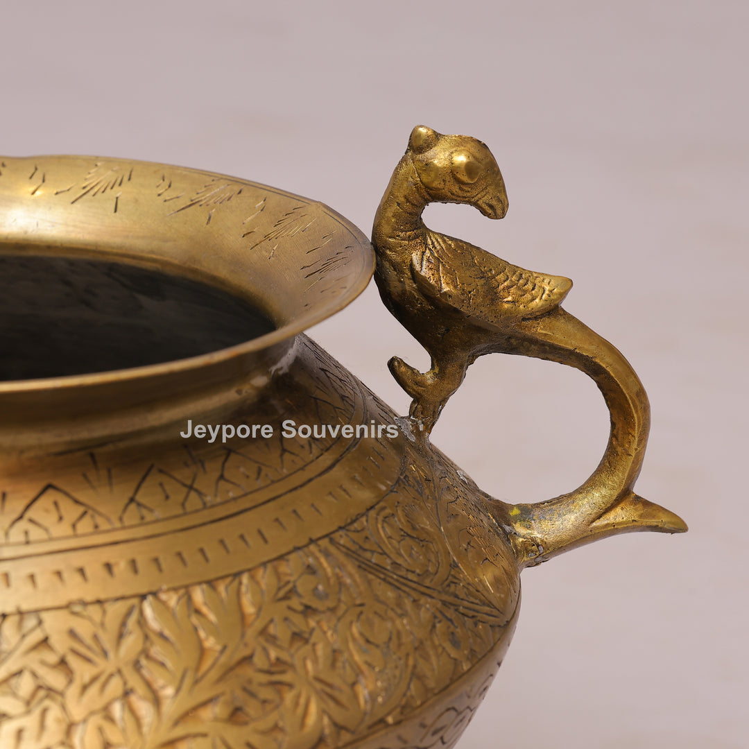 Handmade Peacock Handle Brass Pot for Luxury Home Décor