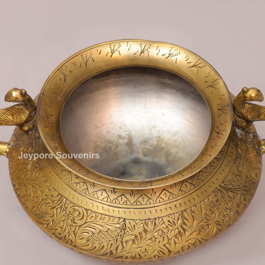 Handmade Peacock Handle Brass Pot for Luxury Home Décor