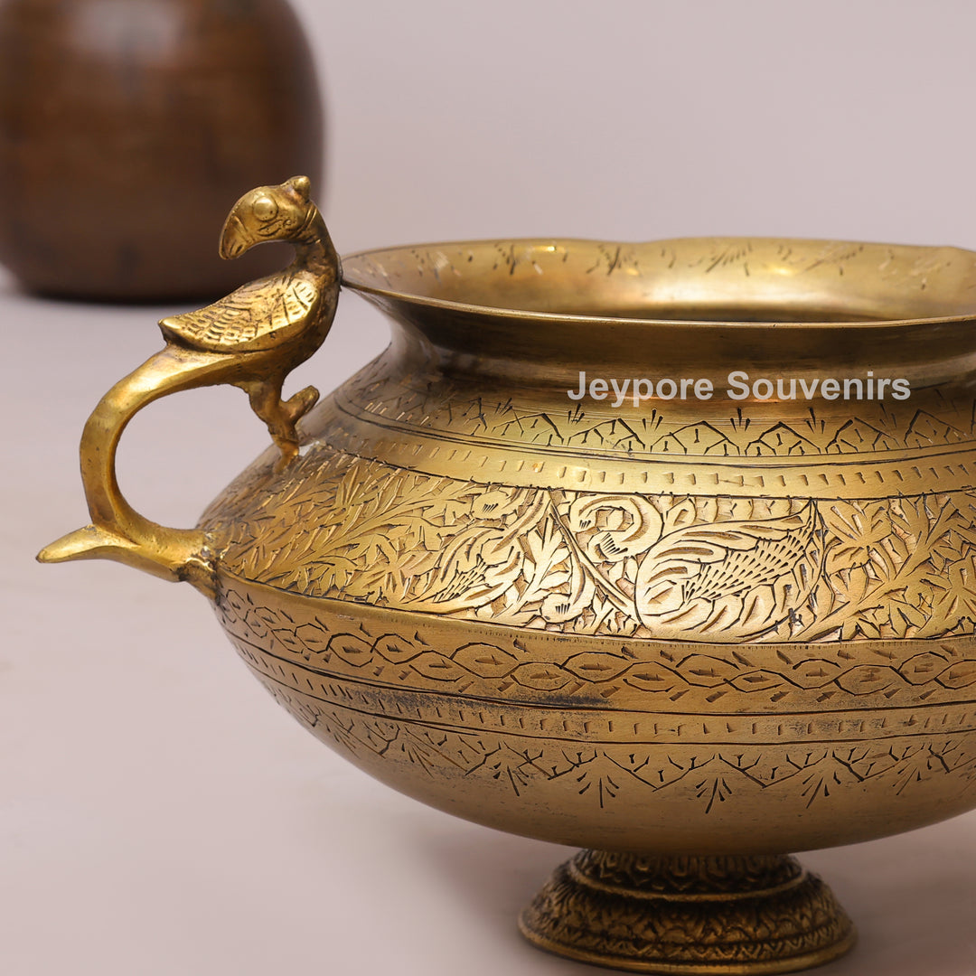 Handmade Peacock Handle Brass Pot for Luxury Home Décor