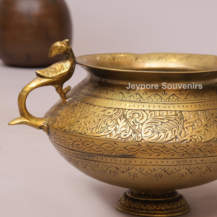 Handmade Peacock Handle Brass Pot for Luxury Home Décor