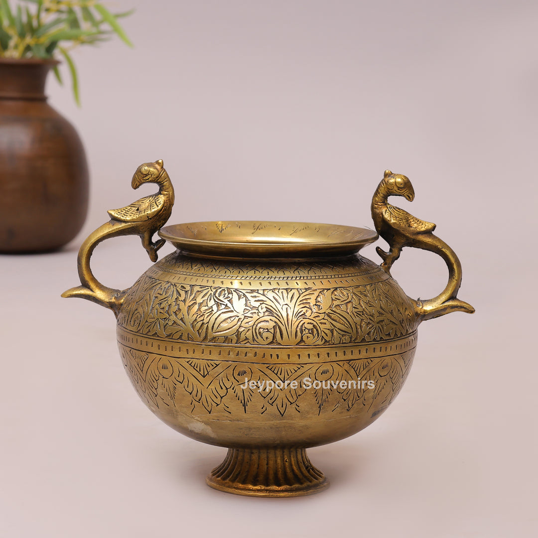 Brass Peacock Handle Decorative Pot for Luxury Home