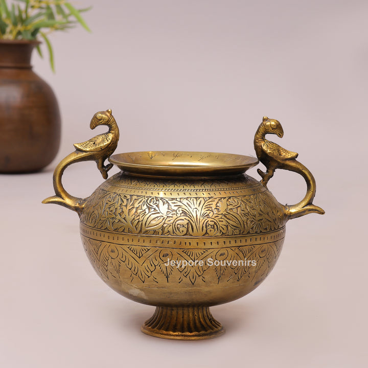 Brass Peacock Handle Decorative Pot for Luxury Home