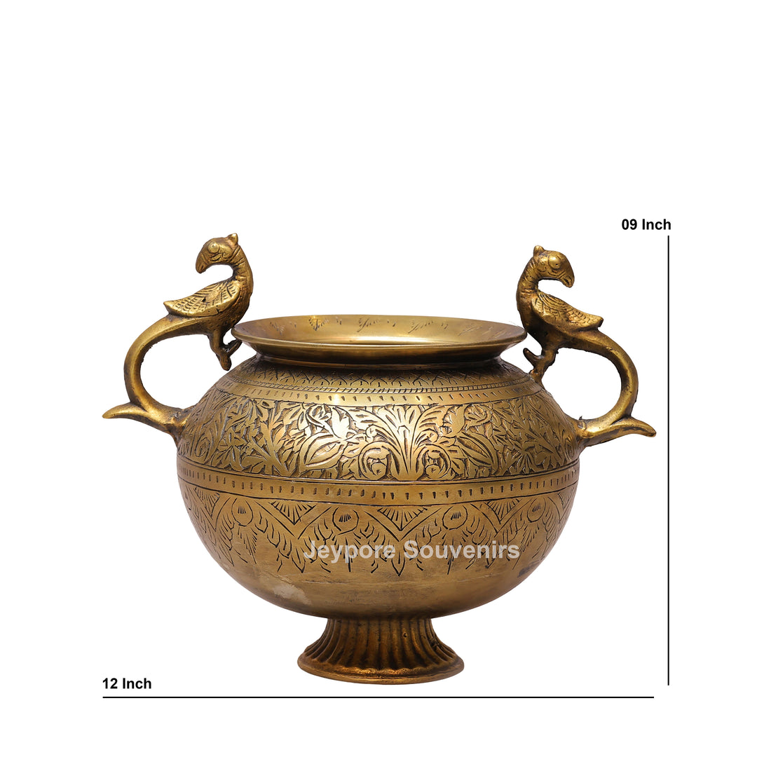 Brass Peacock Handle Decorative Pot for Luxury Home