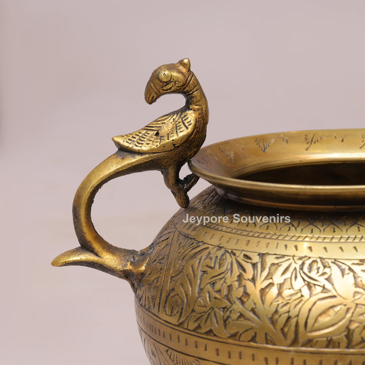Brass Peacock Handle Decorative Pot for Luxury Home
