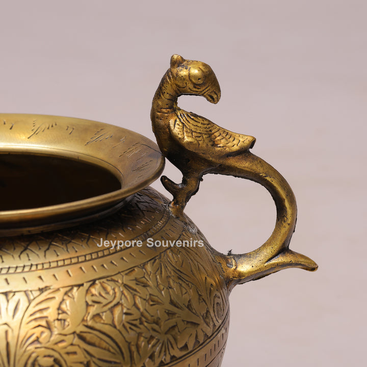 Brass Peacock Handle Decorative Pot for Luxury Home