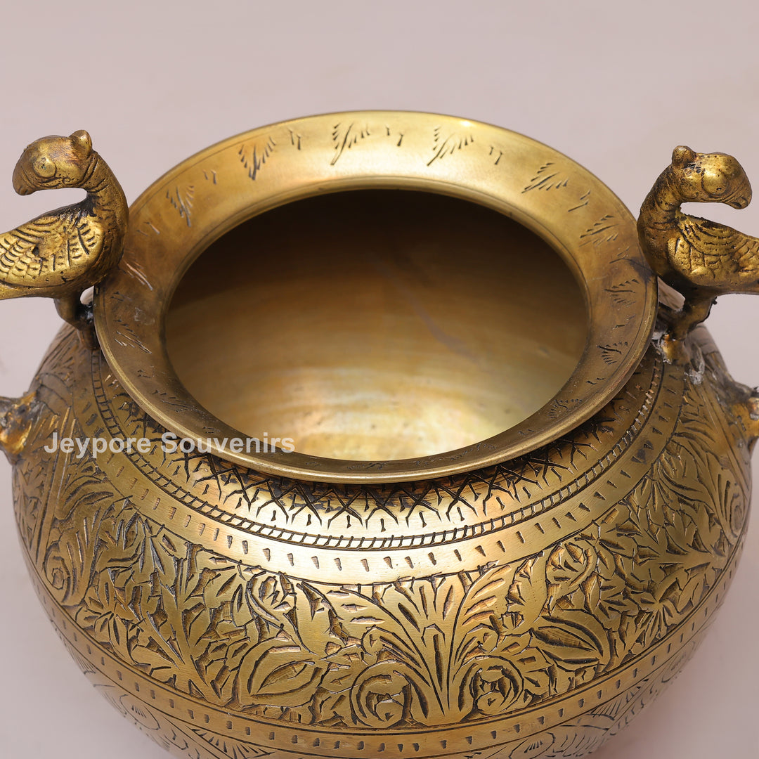 Brass Peacock Handle Decorative Pot for Luxury Home