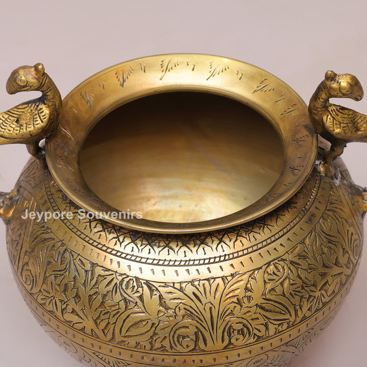 Brass Peacock Handle Decorative Pot for Luxury Home